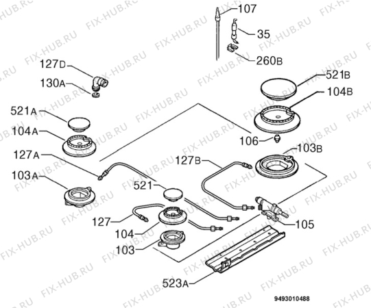 Взрыв-схема плиты (духовки) Rex Electrolux PB631V - Схема узла Functional parts 267